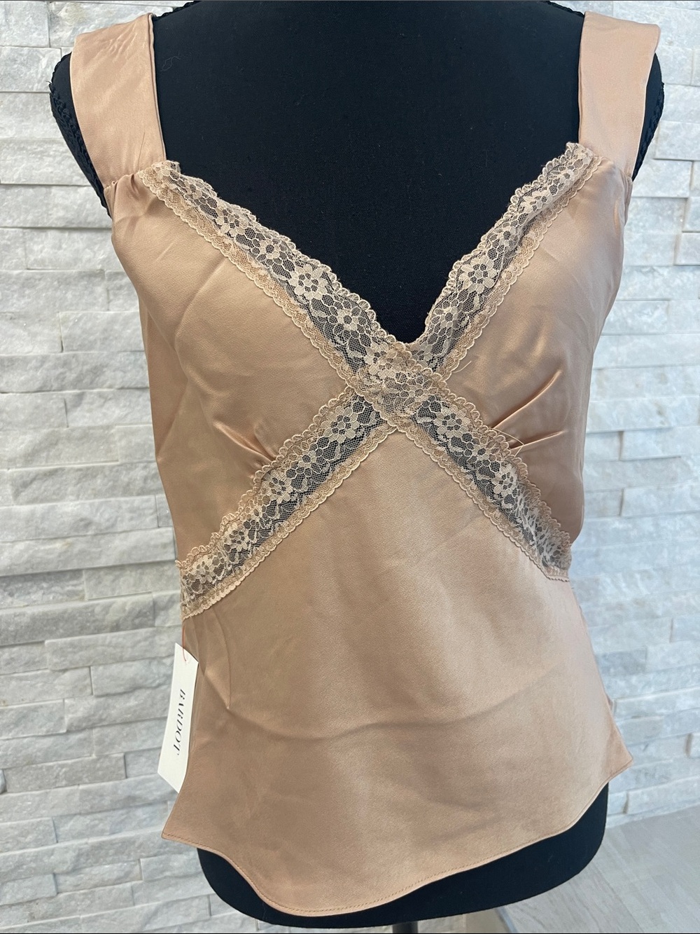 Bardot Satin Lace-Trim Cami in Nude Blush